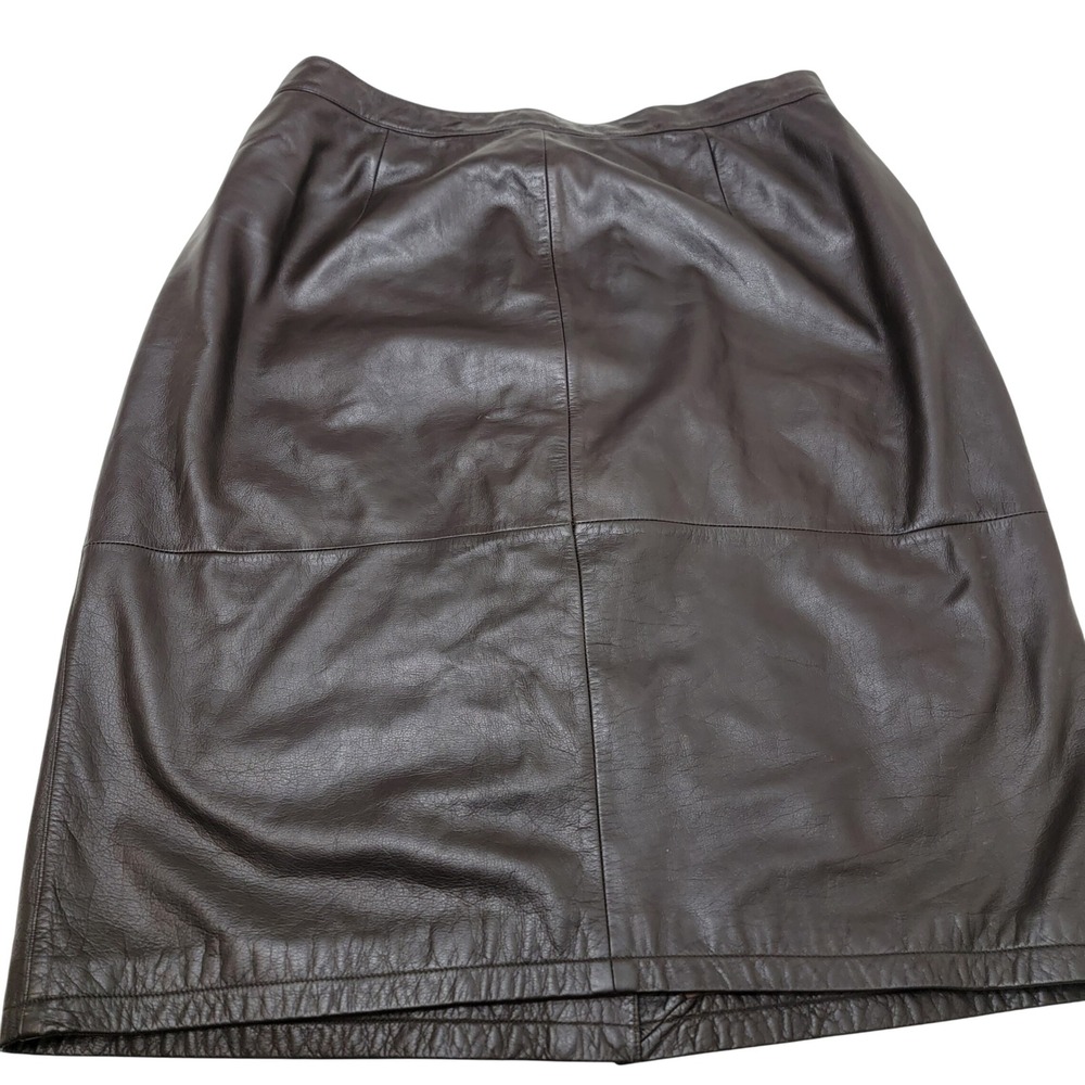 VTG CBO New York Womens Brown Leather Midi Pencil Skirt Plus Size 26 3X Lined‎